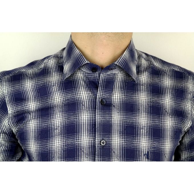 DANIEL BESSI koszula męska fb082 granatowo biała krata | Sklep GriShop.eu | Koszule