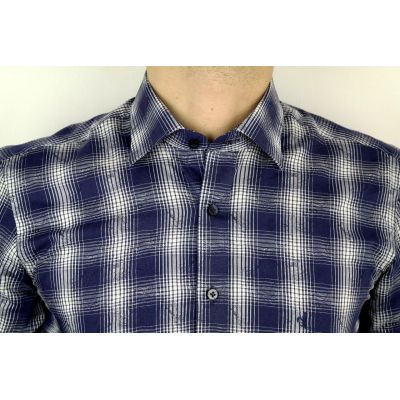 DANIEL BESSI koszula męska fb082 granatowo biała krata | Sklep GriShop.eu | Koszule