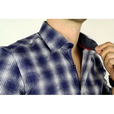 DANIEL BESSI koszula męska fb082 granatowo biała krata | Sklep GriShop.eu | Koszule