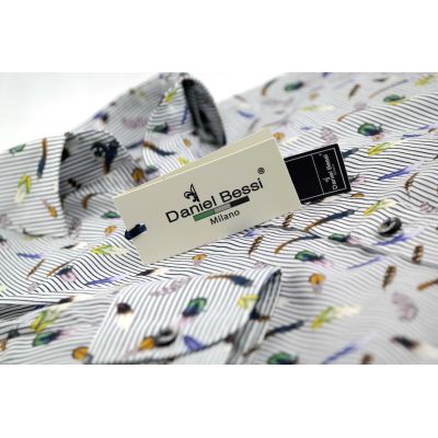 DANIEL BESSI Koszula męska fb744 pióra, paski | Sklep GriShop.eu | Koszule