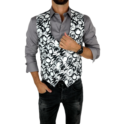 GIOVANNI PERA bezrękawnik, kamizelka męska D614 biało czarna OKO, my world | Sklep GriShop.eu | Kamizelki