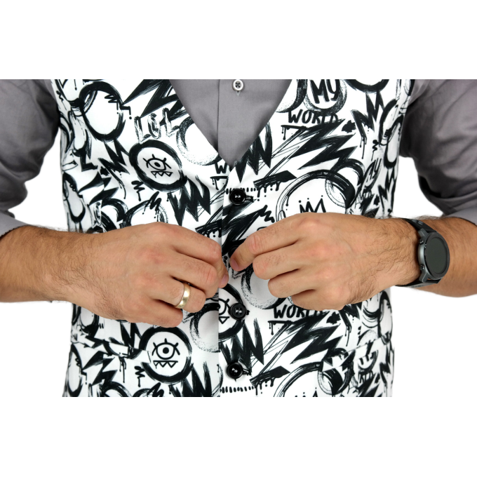 GIOVANNI PERA bezrękawnik, kamizelka męska D614 biało czarna OKO, my world | Sklep GriShop.eu | Kamizelki