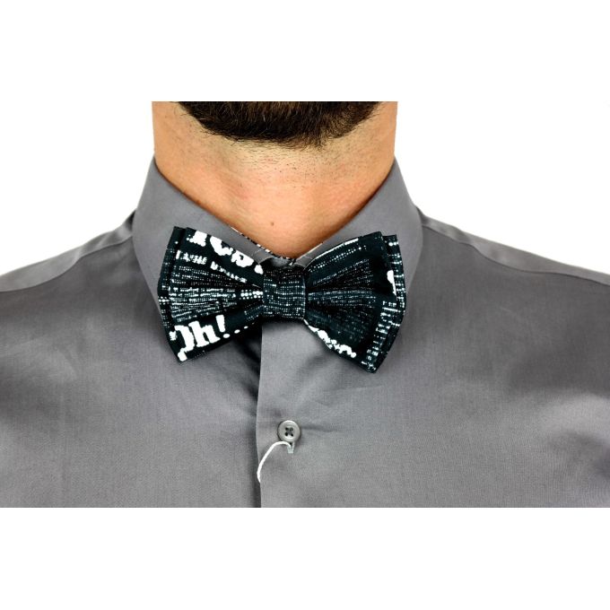 GIOVANNI PERA elegancka mucha muszka D610 napisy, czarno biała, GAZETA - negatyw | Sklep GriShop.eu | Muszki