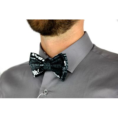 GIOVANNI PERA elegancka mucha muszka D610 napisy, czarno biała, GAZETA - negatyw | Sklep GriShop.eu | Muszki