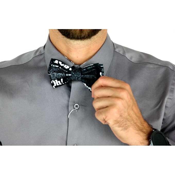 GIOVANNI PERA elegancka mucha muszka D610 napisy, czarno biała, GAZETA - negatyw | Sklep GriShop.eu | Muszki