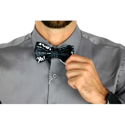GIOVANNI PERA elegancka mucha muszka D610 napisy, czarno biała, GAZETA - negatyw | Sklep GriShop.eu | Muszki