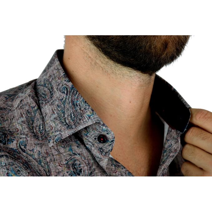 DANIEL BESSI Koszula męska fb162 beżowa, paisley, kwiaty, efekt jedwabiu | Sklep GriShop.eu | Koszule