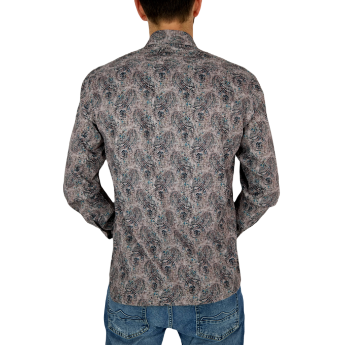 DANIEL BESSI Koszula męska fb162 beżowa, paisley, kwiaty, efekt jedwabiu | Sklep GriShop.eu | Koszule