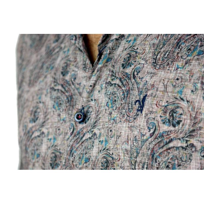 DANIEL BESSI Koszula męska fb162 beżowa, paisley, kwiaty, efekt jedwabiu | Sklep GriShop.eu | Koszule