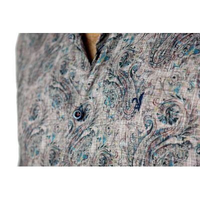 DANIEL BESSI Koszula męska fb162 beżowa, paisley, kwiaty, efekt jedwabiu | Sklep GriShop.eu | Koszule