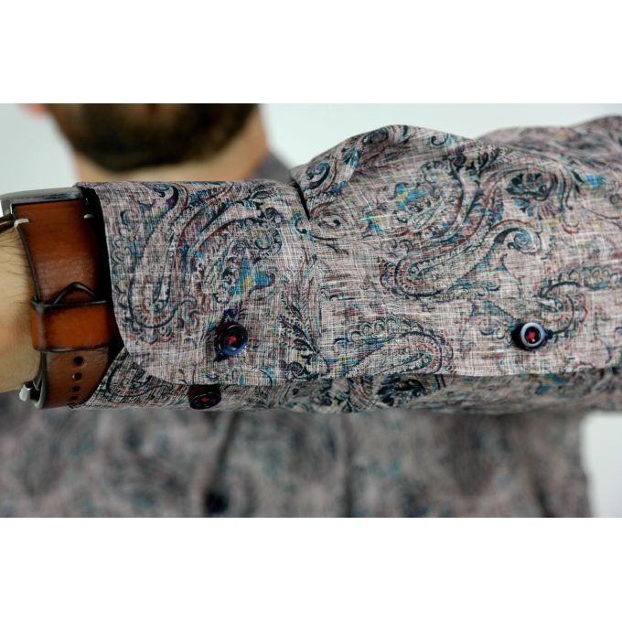 DANIEL BESSI Koszula męska fb162 beżowa, paisley, kwiaty, efekt jedwabiu | Sklep GriShop.eu | Koszule