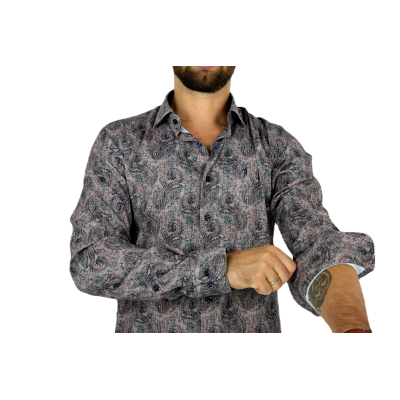 DANIEL BESSI Koszula męska fb162 beżowa, paisley, kwiaty, efekt jedwabiu | Sklep GriShop.eu | Koszule