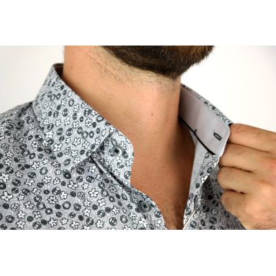 DANIEL BESSI Koszula męska fb139 szara, kwiatki, efekt jedwabiu | Sklep GriShop.eu | Koszule