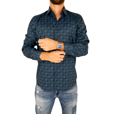 DANIEL BESSI Koszula męska fb014 granatowa, wzór, efekt jedwabiu | Sklep GriShop.eu | Koszule
