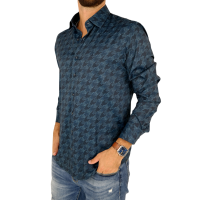 DANIEL BESSI Koszula męska fb014 granatowa, wzór, efekt jedwabiu | Sklep GriShop.eu | Koszule