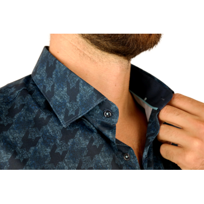 DANIEL BESSI Koszula męska fb014 granatowa, wzór, efekt jedwabiu | Sklep GriShop.eu | Koszule