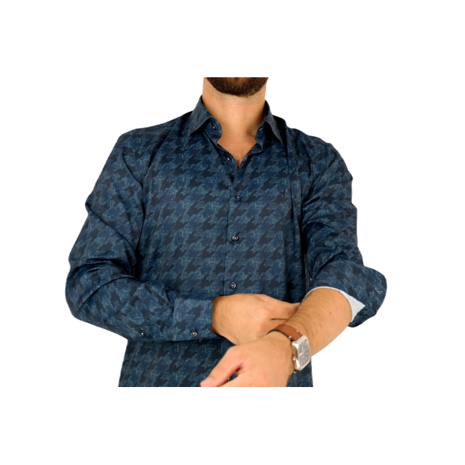 DANIEL BESSI Koszula męska fb014 granatowa, wzór, efekt jedwabiu | Sklep GriShop.eu | Koszule