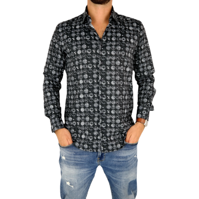 DANIEL BESSI Koszula męska fb150 czarno-biały, wzór, efekt jedwabiu | Sklep GriShop.eu | Koszule