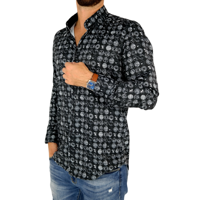 DANIEL BESSI Koszula męska fb150 czarno-biały, wzór, efekt jedwabiu | Sklep GriShop.eu | Koszule