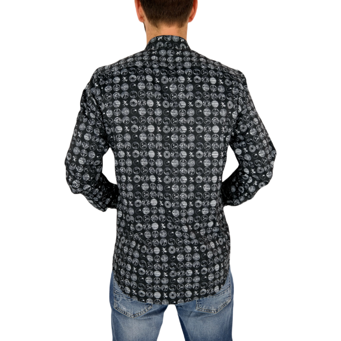 DANIEL BESSI Koszula męska fb150 czarno-biały, wzór, efekt jedwabiu | Sklep GriShop.eu | Koszule