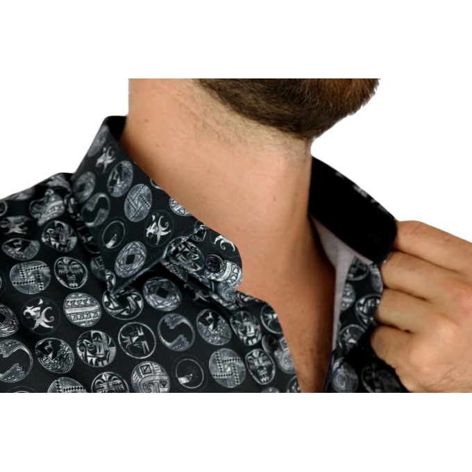 DANIEL BESSI Koszula męska fb150 czarno-biały, wzór, efekt jedwabiu | Sklep GriShop.eu | Koszule