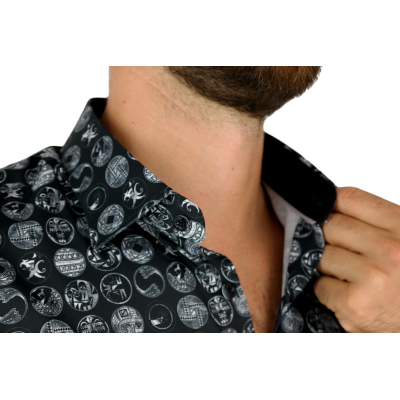 DANIEL BESSI Koszula męska fb150 czarno-biały, wzór, efekt jedwabiu | Sklep GriShop.eu | Koszule