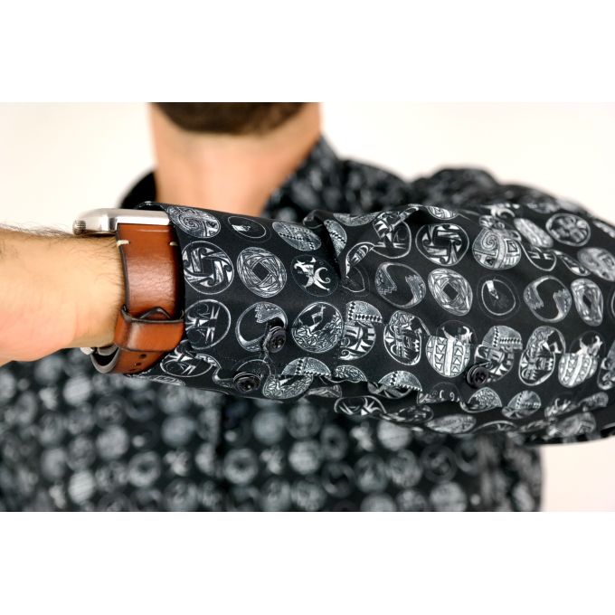 DANIEL BESSI Koszula męska fb150 czarno-biały, wzór, efekt jedwabiu | Sklep GriShop.eu | Koszule