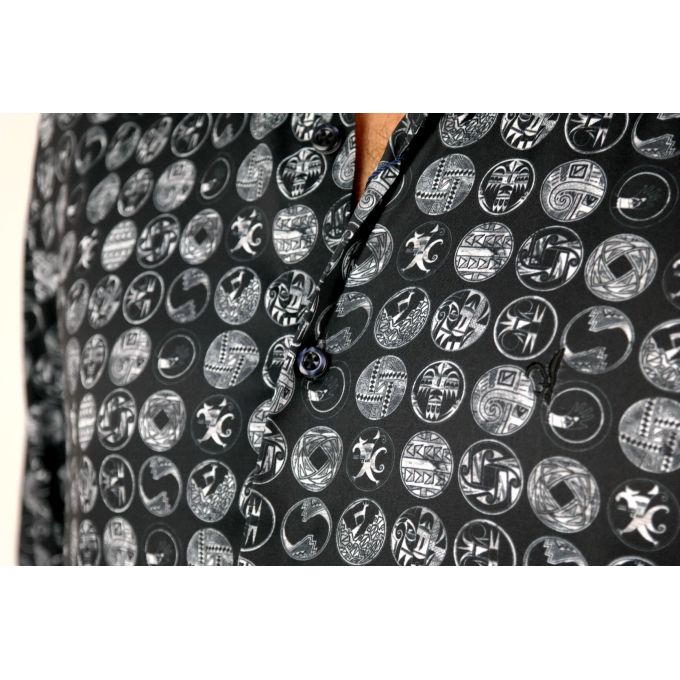 DANIEL BESSI Koszula męska fb150 czarno-biały, wzór, efekt jedwabiu | Sklep GriShop.eu | Koszule