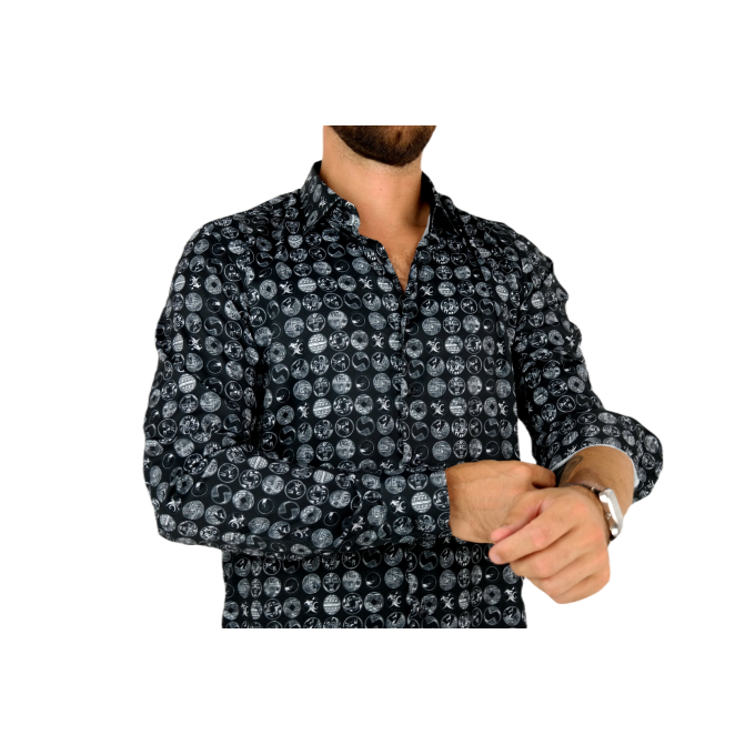 DANIEL BESSI Koszula męska fb150 czarno-biały, wzór, efekt jedwabiu | Sklep GriShop.eu | Koszule