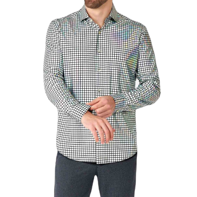 OPPOSUITS Koszula męska srebrna czarna, połysk, blask, kwadraciki, imprezowa, disco | Sklep GriShop.eu | Koszule
