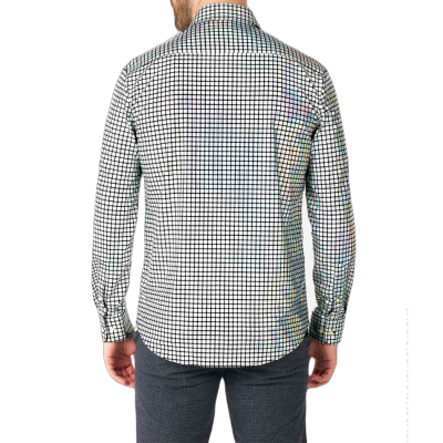 OPPOSUITS Koszula męska srebrna czarna, połysk, blask, kwadraciki, imprezowa, disco | Sklep GriShop.eu | Koszule