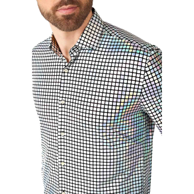 OPPOSUITS Koszula męska srebrna czarna, połysk, blask, kwadraciki, imprezowa, disco | Sklep GriShop.eu | Koszule