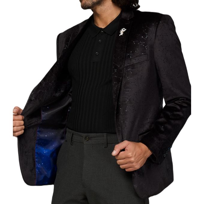 OPPOSUITS Marynarka męska MO1 czarna, galaktyka, gwiazdy, CONSTELLATIONS - BLACK, aksamitna, welur | Sklep GriShop.eu | Marynark