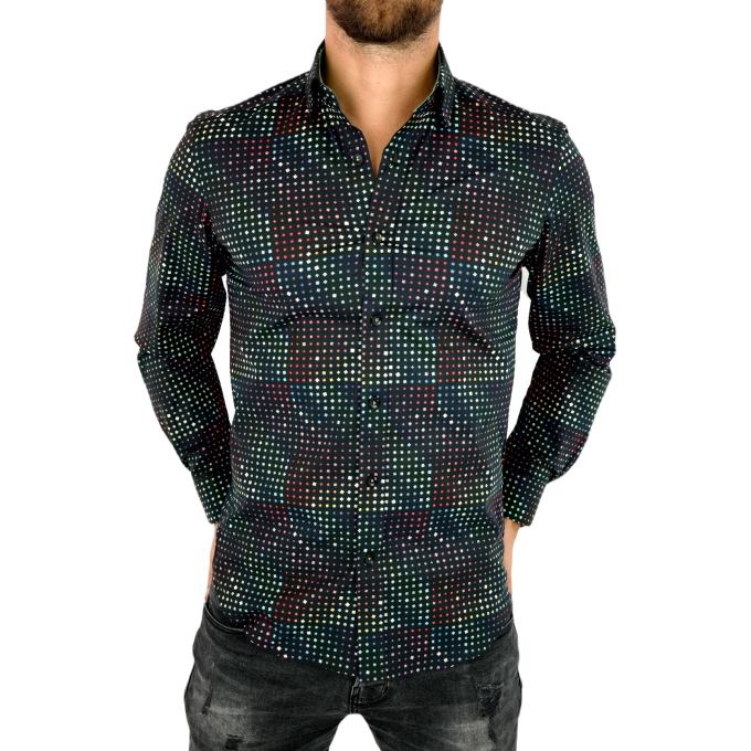 GIOVANNI PERA Koszula męska K002 czarna KOSTKA kolorowa wesoła na prezent | Sklep GriShop.eu | Koszule