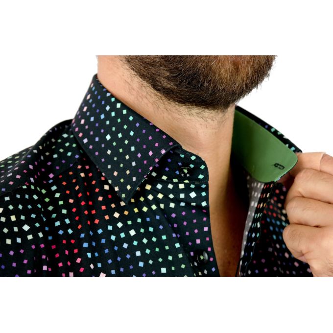 GIOVANNI PERA Koszula męska K002 czarna KOSTKA kolorowa wesoła na prezent | Sklep GriShop.eu | Koszule