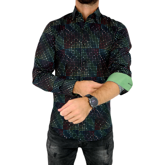 GIOVANNI PERA Koszula męska K002 czarna KOSTKA kolorowa wesoła na prezent | Sklep GriShop.eu | Koszule