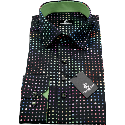 GIOVANNI PERA Koszula męska K002 czarna KOSTKA kolorowa wesoła na prezent | Sklep GriShop.eu | Koszule