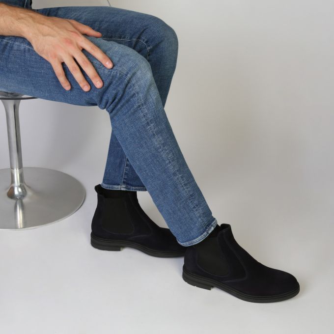 DUCA DI MORRONE Buty męskie sztyblety granatowe zamsz wysokie | Sklep GriShop.eu | Obuwie