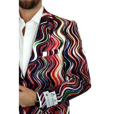MARCO MILANO Marynarka męska C13 kolorowa, fale, bordo-czerwony, casual