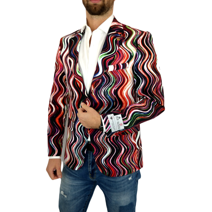 MARCO MILANO Marynarka męska C13 kolorowa, fale, bordo-czerwony, casual | Sklep GriShop.eu | Marynarki