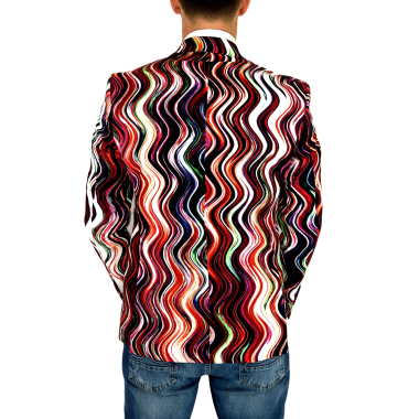 MARCO MILANO Marynarka męska C13 kolorowa, fale, bordo-czerwony, casual