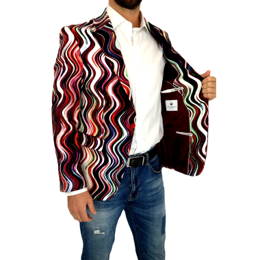 MARCO MILANO Marynarka męska C13 kolorowa, fale, bordo-czerwony, casual