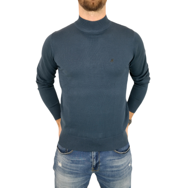 U.S. GRAND POLO Sweter męski półgolf G05 niebieski, gładki