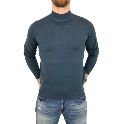 U.S. GRAND POLO Sweter męski półgolf G05 niebieski, gładki | Sklep GriShop.eu | Swetry