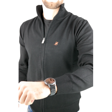 U.S. GRAND POLO Sweter męski G12 czarny, rozpinany, gładki