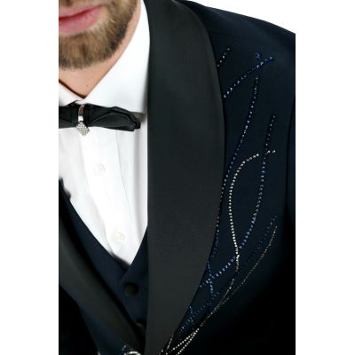 MARCO MILANO Garnitur męski z kamizelką i muchą GM1 granatowy, elegancki Pan Młody i nie tylko, ślubny | Sklep GriShop.eu | Garn