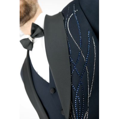 MARCO MILANO Garnitur męski z kamizelką i muchą GM1 granatowy, elegancki Pan Młody i nie tylko, ślubny | Sklep GriShop.eu | Garn
