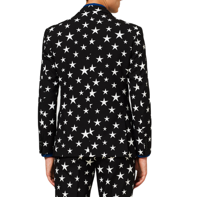 OPPOSUITS Garnitur męski z krawatem, czarny w białe gwiazdki, wzór, casual | Sklep GriShop.eu | Garnitury