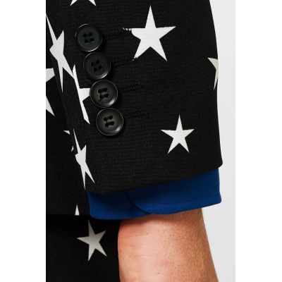 OPPOSUITS Garnitur męski z krawatem, czarny w białe gwiazdki, wzór, casual | Sklep GriShop.eu | Garnitury