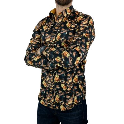 DANIEL BESSI Koszula męska fb067 czarno złota, pieniądze, skarb, złoto, monety | Sklep GriShop.eu | Koszule
